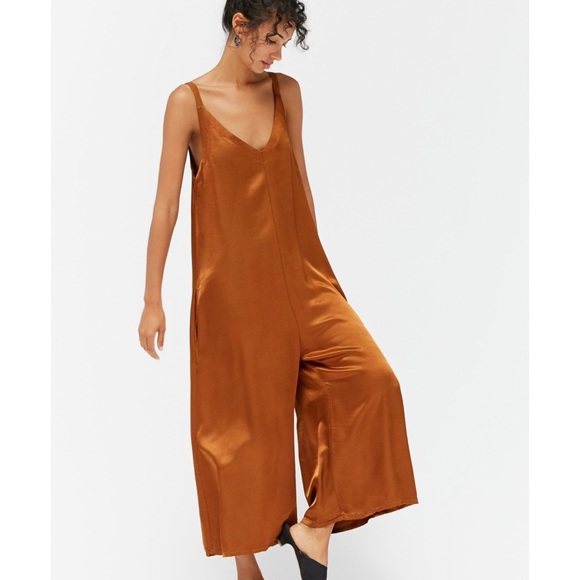 Lacausa Santi Satin Wide Leg Jumpsuit XS Bourbon - Picture 4 of 14